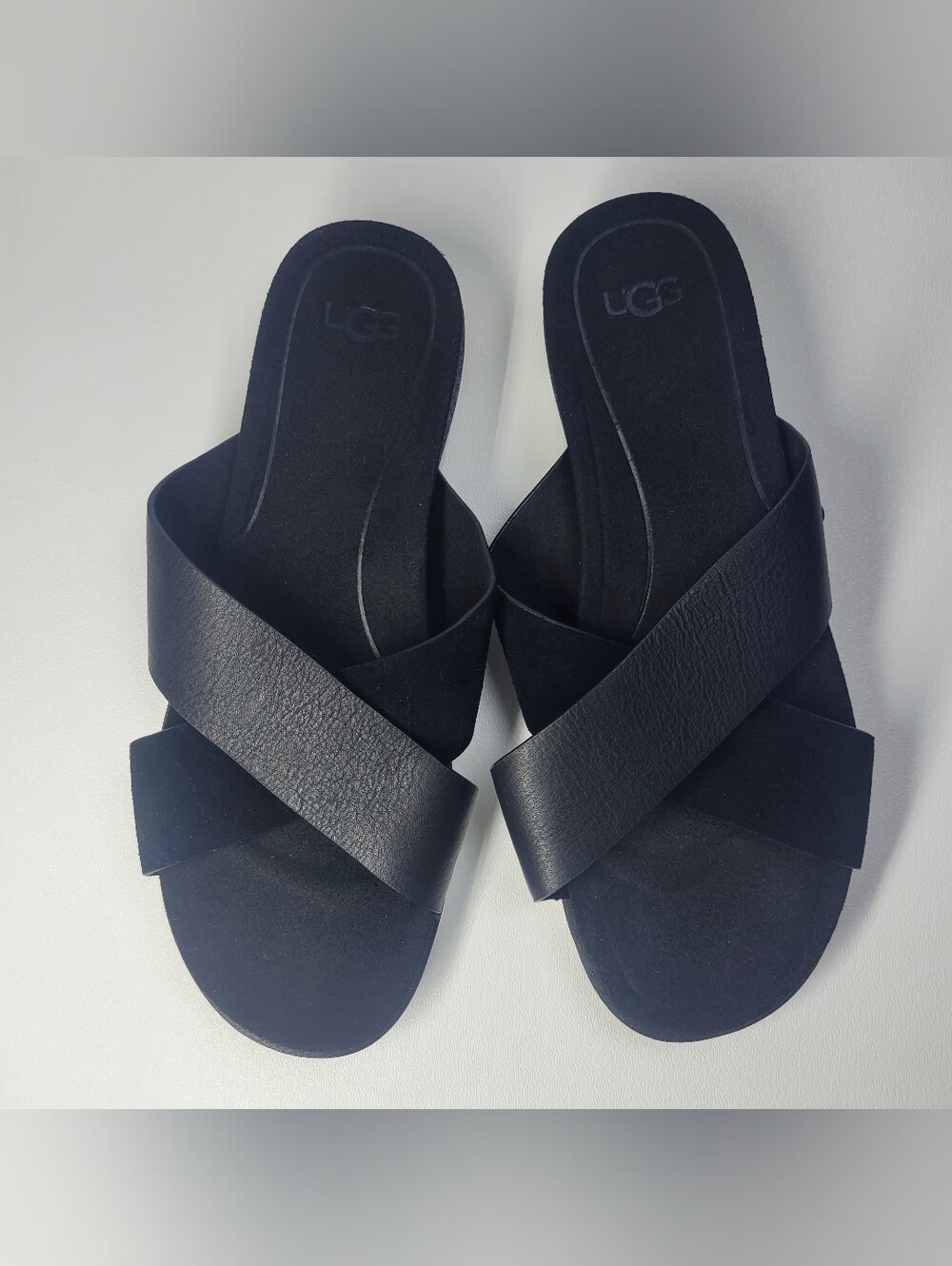 Ugg Kari Black Leather Crisscross Slide Sandal Women’s Size 8.5 NWOT